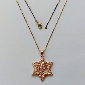 GARGANTILHA NO BRUTO PRONTO PARA O BANHO(CX37) - GARGANTILHA COM CORRENTE VENEZIANA 45CM - PINGENTE ESTRELA COM COBRA E MICRO ZIRCÔNIAS 27MM - PESO TOTAL 7,4GR - BRU15558