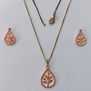 CONJUNTO NO BRUTO PRONTO PARA O BANHO(CX66)(KGC04)- (CRIS) CONJUNTO COM CORRENTE VENEZIANA 45CM COM BRINCOS DE PINO(10MM) E PINGENTE FLOR COM ZIRCÔNIA CRISTAL 13MM - PESO: 4,6GR - COMPOSIÇÃO: LATÃO / ZIRCÔNIA - BRU15571