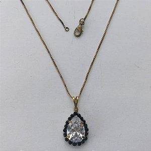 GARGANTILHA NO BRUTO PRONTA PARA O BANHO (CX.25)  CORRENTE VENEZIANA 45CM E PINGENTES COM BASES CRAVEJADAS EM CRISTAIS PRETOS E ZIRCÔNIA CRISTAL 10X14MM - PESO TOTAL 3,84GR - BRU15586