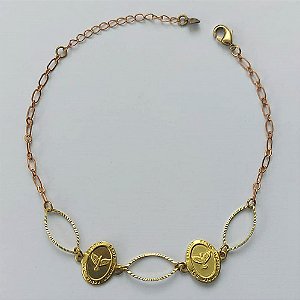 PULSEIRA NO BRUTO PRONTA PARA O BANHO  (CX.25)  (3.1476A2) PULSEIRA COM 2 PINGENTES ESPÍRITO SANTO E ELEMENTOS VAZADOS 18CM + EXTENSOR - PESO TOTAL 2,2GR - BRU15589