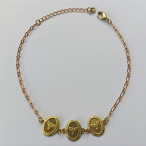 PULSEIRA NO BRUTO PRONTA PARA O BANHO  (CX.25)  (3.1476A2) PULSEIRA COM 3 PINGENTES ESPÍRITO SANTO 18CM + EXTENSOR - PESO TOTAL 2,4GR - BRU15590