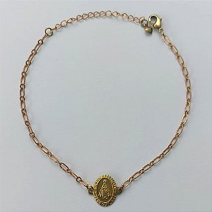 PULSEIRA NO BRUTO PRONTA PARA O BANHO (CX.25)  (3.1447A2) PULSEIRA COM PINGENTE NOSSA SRA APARECIDA 18CM + EXTENSOR - PESO TOTAL 1,4GR - BRU15591
