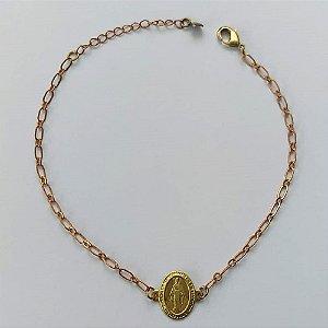 PULSEIRA NO BRUTO PRONTA PARA O BANHO  (CX.25)  (3.1446A2) PULSEIRA COM PINGENTE NOSSA SRA DAS GRAÇAS 18CM + EXTENSOR - PESO TOTAL 2GR - BRU15594