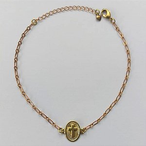 PULSEIRA NO BRUTO PRONTA PARA O BANHO   (CX.25) (3.1874A2) PULSEIRA COM PINGENTE CRUCIFIXO 18CM + EXTENSOR - PESO TOTAL 1,8GR - BRU15597