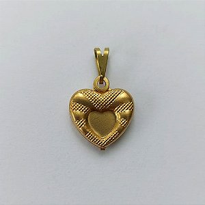 PINGENTE NO BRUTO PRONTO PARA O BANHO - (E1593) PINGENTE CORAÇÃO DUPLO 13MM - PESO: 0,8GR - COMPOSIÇÃO: 100% LATÃO - BRU15607