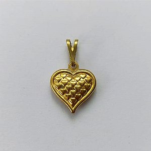 PINGENTE NO BRUTO PRONTO PARA O BANHO - (E2875) PINGENTE CORAÇÃO DUPLO 14MM - PESO: 0,6GR - COMPOSIÇÃO: 100% LATÃO - BRU15613
