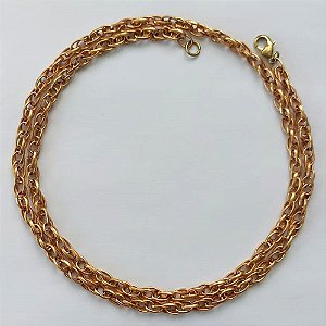 CORRENTE NO BRUTO PRONTA PARA O BANHO - (M11MC) CORRENTE COM ELOS ENTRELAÇADOS - TAMANHO 50CM - LARGURA 5,2MM - FECHO LAGOSTA - PESO 22,3GR - COMPOSIÇÃO: 100% LATÃO - BRU15670