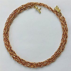 CORRENTE NO BRUTO PRONTA PARA O BANHO - (M11MC) CORRENTE COM ELOS ENTRELAÇADOS - TAMANHO 50CM - LARGURA 5,2MM - FECHO CANHÃO COM TRAVA - PESO 22,3GR - COMPOSIÇÃO: 100% LATÃO - BRU15673