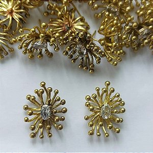 BRINCO NO BRUTO PRONTO PARA O BANHO   (CX.135) - BRINCO DE PINO FLOR COM ZIRCÔNIA 20MM - PESO: 4,8GR - COMPOSIÇÃO: LATÃO / ZIRCÔNIA - BRU15681