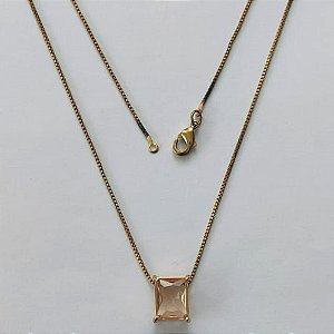 GARGANTILHA NO BRUTO PRONTO PARA O BANHO - GARGANTILHA COM CORRENTE VENEZIANA 45CM E PINGENTE COM BASE EM ALTA FUSÃO E ZIRCÔNIA MARROM 8X10MM - PESO TOTAL 3,4GR - BRU15720