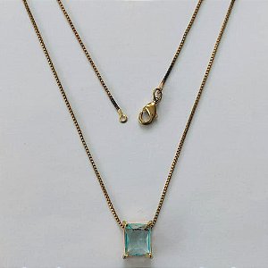 GARGANTILHA NO BRUTO PRONTO PARA O BANHO - GARGANTILHA COM CORRENTE VENEZIANA 45CM E PINGENTE COM BASE EM ALTA FUSÃO E ZIRCÔNIA AZUL CLARA 8X10MM - PESO TOTAL 3,4GR - BRU15722