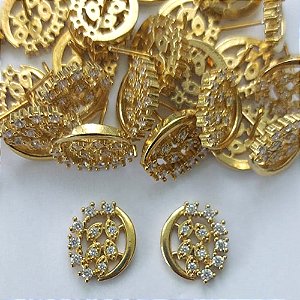 BRINCO NO BRUTO PRONTO PARA O BANHO -   (CX.120) (BX001336W) BRINCO DE PINO CRAVEJADO EM MICROS ZIRCÔNIAS 15MM - PESO: 2,8GR - COMPOSIÇÃO: LATÃO / ZIRCÔNIA - BRU15725