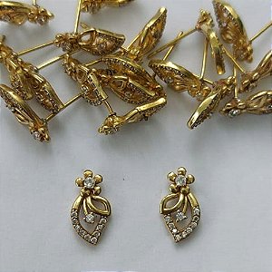 BRINCO NO BRUTO PRONTO PARA O BANHO -  (CX.135)  (BX001439W) BRINCO DE PINO CRAVEJADO EM MICROS ZIRCÔNIAS 13MM - PESO: 1GR - COMPOSIÇÃO: LATÃO / ZIRCÔNIA - BRU15732