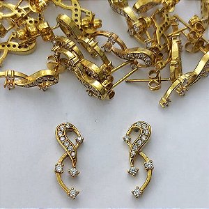 BRINCO NO BRUTO PRONTO PARA O BANHO -  (CX.68)  (BX001332W) BRINCO DE PINO CRAVEJADO EM MICROS ZIRCÔNIAS 19MM - PESO: 1,6GR - COMPOSIÇÃO: LATÃO / ZIRCÔNIA - BRU15735