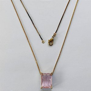 GARGANTILHA NO BRUTO PRONTA PARA O BANHO - GARGANTILHA COM CORRENTE VENEZIANA 45CM E PINGENTE EM ZIRCÔNIA ROSA RETANGULAR 10X14CM - PESO TOTAL 3,4GR - BRU15747
