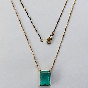 GARGANTILHA NO BRUTO PRONTA PARA O BANHO - GARGANTILHA COM CORRENTE VENEZIANA 45CM E PINGENTE EM ZIRCÔNIA VERDE RETANGULAR 10X14CM - PESO TOTAL 3,4GR - BRU15750