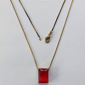 GARGANTILHA NO BRUTO PRONTA PARA O BANHO - GARGANTILHA COM CORRENTE VENEZIANA 45CM E PINGENTE EM ZIRCÔNIA VERMELHA RETANGULAR 10X14CM - PESO TOTAL 3,4GR - BRU15751
