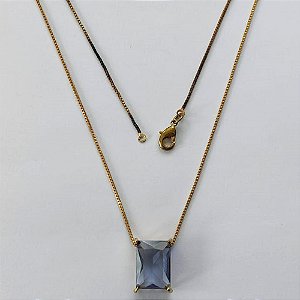 GARGANTILHA NO BRUTO PRONTA PARA O BANHO - GARGANTILHA COM CORRENTE VENEZIANA 45CM E PINGENTE EM ZIRCÔNIA LILÁS RETANGULAR 10X14CM - PESO TOTAL 3,4GR - BRU15752