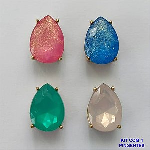 PINGENTE NO BRUTO PRONTO PARA O BANHO - KIT COM 4 PINGENTES COM RESINAS GOTAS 10x14MM - PESO TOTAL 5GR - BRU15764