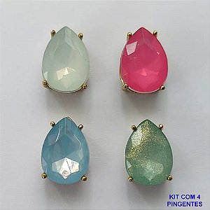 PINGENTE NO BRUTO PRONTO PARA O BANHO - KIT COM 4 PINGENTES COM RESINAS GOTAS 10x14MM - PESO TOTAL 5GR - BRU15766