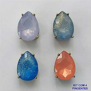 PINGENTE NO BRUTO PRONTO PARA O BANHO - KIT COM 4 PINGENTES COM RESINAS GOTAS 10x14MM - PESO TOTAL 5GR - BRU15767