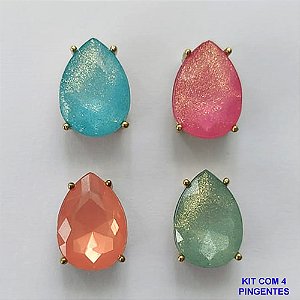 PINGENTE NO BRUTO PRONTO PARA O BANHO - KIT COM 4 PINGENTES COM RESINAS GOTAS 10x14MM - PESO TOTAL 5GR - BRU15768