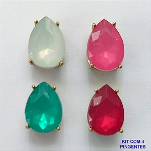 PINGENTE NO BRUTO PRONTO PARA O BANHO - KIT COM 4 PINGENTES COM RESINAS GOTAS 10x14MM - PESO TOTAL 5GR - BRU15769