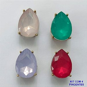 PINGENTE NO BRUTO PRONTO PARA O BANHO - KIT COM 4 PINGENTES COM RESINAS GOTAS 10x14MM - PESO TOTAL 5GR - BRU15770