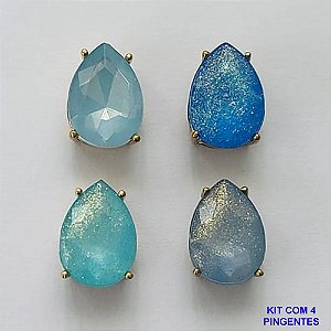 PINGENTE NO BRUTO PRONTO PARA O BANHO - KIT COM 4 PINGENTES COM RESINAS GOTAS 10x14MM - PESO TOTAL 5GR - BRU15771