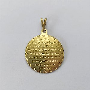 PINGENTE NO BRUTO PRONTO PARA O BANHO - (E2342) PINGENTE REDONDO ORAÇÃO AVE MARIA 23MM - PESO: 1,6GR - COMPOSIÇÃO: 100% LATÃO - BRU15785