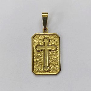 PINGENTE NO BRUTO PRONTO PARA O BANHO - (E3187) PINGENTE RETANGULAR CRUCIFIXO 22MM - PESO: 1,6GR - COMPOSIÇÃO: 100% LATÃO - BRU15794