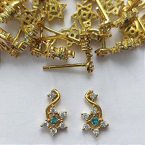BRINCO NO BRUTO PRONTO PARA O BANHO (BX001309 C037) - BRINCO DE PINO FLOR COM ZIRCÔNIAS - TAMANHO 11MM - PESO TOTAL DO PAR 0,6GR - BRU15914