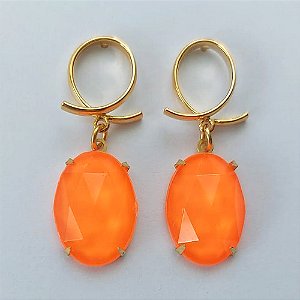 BRINCO FOLHEADO A OURO - BANHADO COM 5 MILÉSIMOS + VERNIZ DIAMOND - BRINCO DE PINO BASE VAZADA E CHATON OVAL 36MM - OURO355