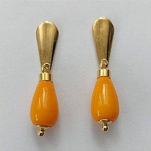 BRINCO FOLHEADO A OURO - BANHADO COM 5 MILÉSIMOS + VERNIZ DIAMOND - BRINCO DE PINO BASE GOTA E PEDRA MURANO 33MM - OURO357