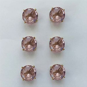 BRINCO NO BRUTO PRONTO PARA O BANHO - KIT COM 3 BRINCOS DE PINO COM ZIRCÔNIA REDONDA ROSA 10X10MM - PESO TOTAL 10,3GR - BRU15918