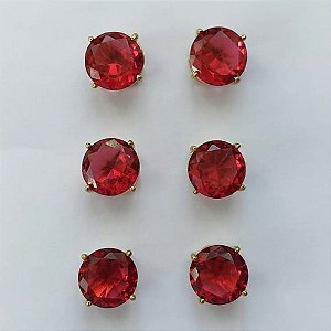 BRINCO NO BRUTO PRONTO PARA O BANHO - KIT COM 3 BRINCOS DE PINO COM ZIRCÔNIA REDONDA PINK 10X10MM - PESO TOTAL 10,3GR - BRU15920