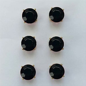 BRINCO NO BRUTO PRONTO PARA O BANHO - KIT COM 3 BRINCOS DE PINO COM ZIRCÔNIA REDONDA PRETA 10X10MM - PESO TOTAL 10,3GR - BRU15922