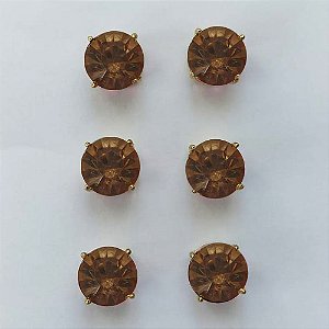 BRINCO NO BRUTO PRONTO PARA O BANHO - KIT COM 3 BRINCOS DE PINO COM ZIRCÔNIA REDONDA MARROM 10X10MM - PESO TOTAL 10,3GR - BRU15923
