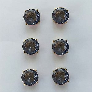 BRINCO NO BRUTO PRONTO PARA O BANHO - KIT COM 3 BRINCOS DE PINO COM ZIRCÔNIA LILAS REDONDA 10X10MM - PESO TOTAL 10,3GR - BRU15926