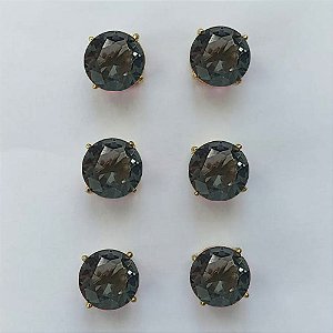 BRINCO NO BRUTO PRONTO PARA O BANHO - KIT COM 3 BRINCOS DE PINO COM ZIRCÔNIA FUMÊ REDONDA 10X10MM - PESO TOTAL 10,3GR - BRU15928