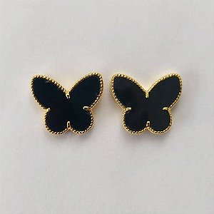 BRINCO FOLHEADO A OURO - BANHADO COM 5 MILÉSIMOS + VERNIZ DIAMOND - (BRJ4094) BRINCO DE PINO BORBOLETA PRETA 14MM - OURO372