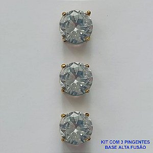 PINGENTE NO BRUTO PRONTO PARA O BANHO - KIT COM 3 PINGENTES COM BASES EM ALTA FUSÃO REDONDAS ZIRCÔNIAS CRISTAIS 8X8MM - PESO TOTAL 2,5GR - BRU15949