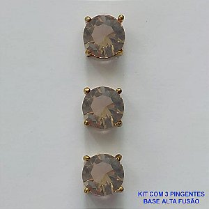 PINGENTE NO BRUTO PRONTO PARA O BANHO - KIT COM 3 PINGENTES COM BASES EM ALTA FUSÃO REDONDAS ZIRCÔNIAS MARROM 8X8MM - PESO TOTAL 2,5GR - BRU15952