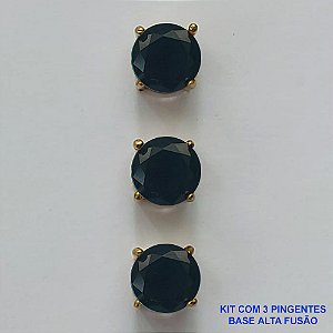PINGENTE NO BRUTO PRONTO PARA O BANHO - KIT COM 3 PINGENTES COM BASES EM ALTA FUSÃO REDONDAS ZIRCÔNIAS PRETAS 8X8MM - PESO TOTAL 2,5GR - BRU15955