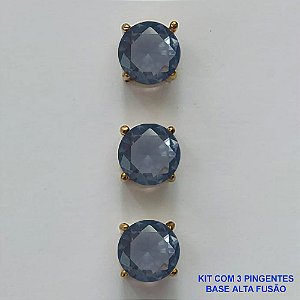 PINGENTE NO BRUTO PRONTO PARA O BANHO - KIT COM 3 PINGENTES COM BASES EM ALTA FUSÃO REDONDAS ZIRCÔNIAS LILÁS 8X8MM - PESO TOTAL 2,5GR - BRU15956