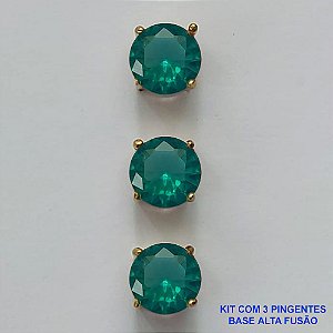 PINGENTE NO BRUTO PRONTO PARA O BANHO - KIT COM 3 PINGENTES COM BASES EM ALTA FUSÃO REDONDAS ZIRCÔNIAS VERDE CLARA 8X8MM - PESO TOTAL 2,5GR - BRU15957