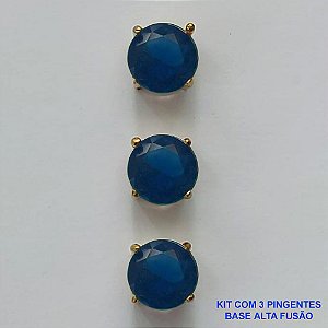 PINGENTE NO BRUTO PRONTO PARA O BANHO - KIT COM 3 PINGENTES COM BASES EM ALTA FUSÃO REDONDAS ZIRCÔNIAS AZUL ESCURA 8X8MM - PESO TOTAL 2,5GR - BRU15958