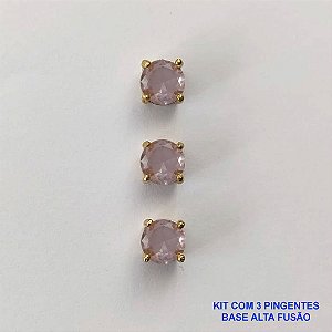 PINGENTE NO BRUTO PRONTO PARA O BANHO - KIT COM 3 PINGENTES COM BASES EM ALTA FUSÃO REDONDAS ZIRCÔNIAS ROSAS 6X6MM - PESO TOTAL 1,5GR - BRU15971