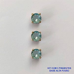 PINGENTE NO BRUTO PRONTO PARA O BANHO - KIT COM 3 PINGENTES COM BASES EM ALTA FUSÃO REDONDAS ZIRCÔNIAS AZUL CLARA 6X6MM - PESO TOTAL 1,5GR - BRU15976