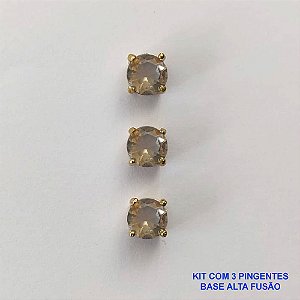 PINGENTE NO BRUTO PRONTO PARA O BANHO - KIT COM 3 PINGENTES COM BASES EM ALTA FUSÃO REDONDAS ZIRCÔNIAS MARROM 6X6MM - PESO TOTAL 1,5GR - BRU15978